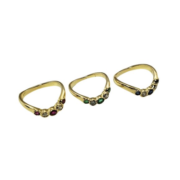Vintage Set of 3 14K Yellow Gold Ruby/Emerald/Sapphire and Diamond Ring #12027 - Picture 3 of 8
